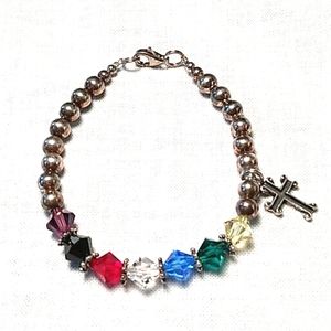 Vintage Colorfully Beaded Bracelet with Sterling Silver Cross